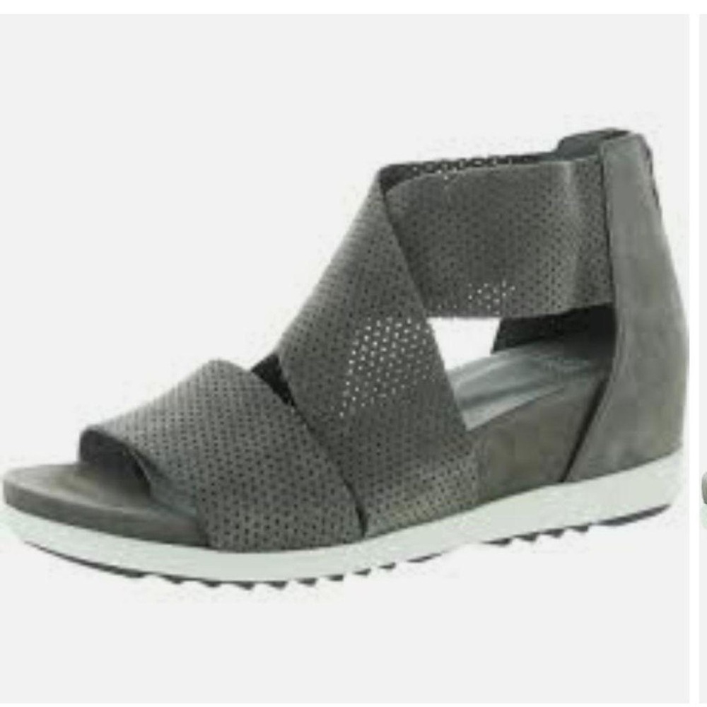 Eileen Fisher Gray Perforated Suede Sport Platform Sandal Size 8
